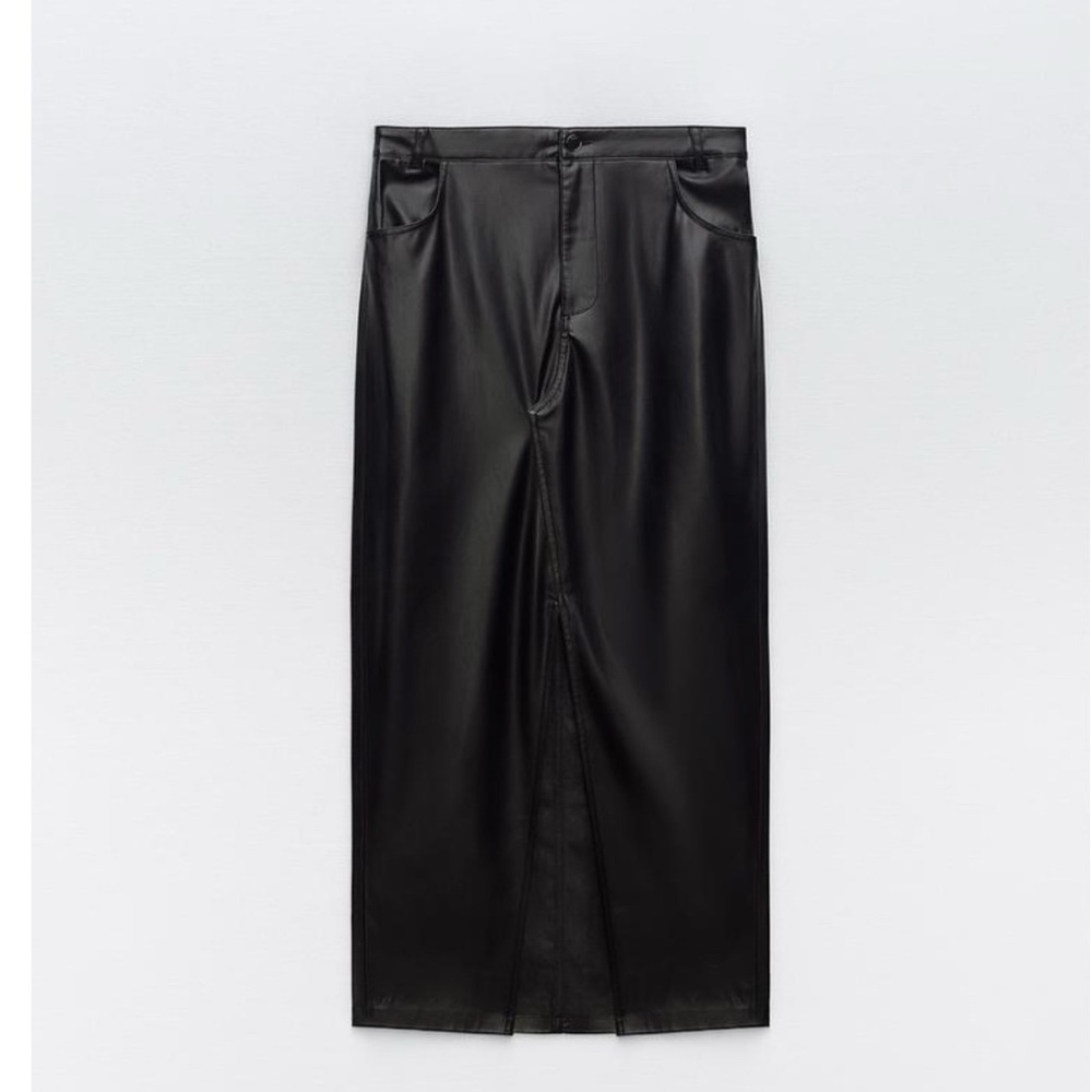 Black Faux Leather Midi Skirt